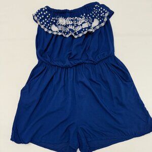 NWT Between Me & You Women's Royal Blue Floral Strapless Jumpsuit Size L